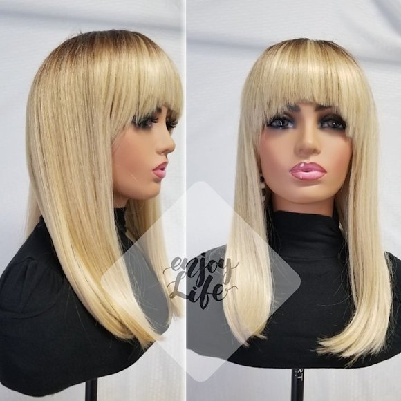 Accessories - realitystar Human hair bang blonde ombre wig